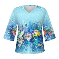 MLQIDK ruhove majice za žene Trendy Ležerne cvjetni print V izrez T majice Modna tunika Labavi tinejdžeri,