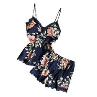 Pidžama za žene postavljene - V vrat cvjetni otisak noćni servis Halter Camisole Comfy Sleepywear