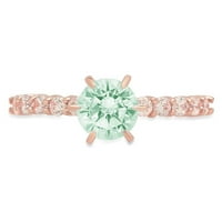 1. CT sjajan okrugli rez simulirani zeleni dijamant 14k Rose Gold Solitaire sa accentima prsten sz 7.25