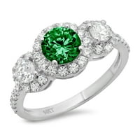 1.79ct okrugli rez zeleni simulirani smaragd 14k bijelo zlato graviranje izjava godišnjica Angažman vjenčanja halo trobona veličina prstena 7,25
