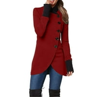 Hanas vrhovi ženske casual modne čvrste boje Jednoj grudi rever za šivanje hem proreza s dugim rukavom jaknom kaput vino s