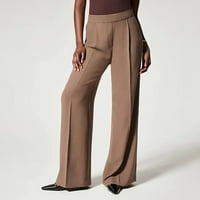 IOPQO široke pantalone za žene za žene posteljine hlače Žene pune boje casual pantalone Solidne boje pantalone za putovanja za izbijanje elastičnih struka Široke hlače za hlače za žene za žene Brown XS