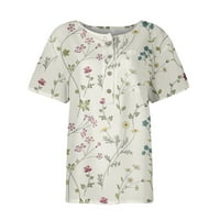 MLQIDK Womens vrhovi ljetni gumb dolje majica casual modni ispisani cvjetni uzorak kratka rukava s rukavima