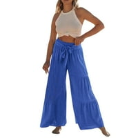 Wozhidaoke pantalone za žene Ljeto Visoko struka pamučne platnene platne pantske hlače na planoj dugim