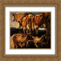 Jacob Jordaens Matted Gold Ornate uokvirene umjetnosti 'Pet studija krava'