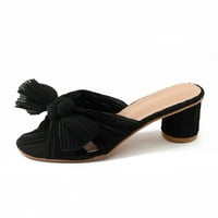Crne potpetica ženske modne sandale debele pete luk svilene sandale retro kopče cipele crne 41