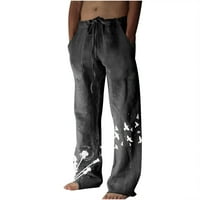 Idoravan muške hlače zazor jesen muške ljetne pamučne posteljine široke pantalone za noge tiskane čipke