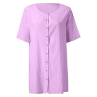 Ženski vrhovi bluza Žene Lak-Dužina modne pune ljetne V-izrez T-majice Tunika Tee Purple 7xl