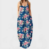 Zunfeo Ljetne haljine za žensko odobrenje - sa džepovima cvjetni ispisani V rect bez rukava hamisule