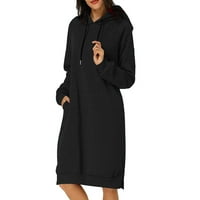 Lroplie Crne haljine za žene jesen zima labav čvrsti kapuljač sa džepom ženske haljine l