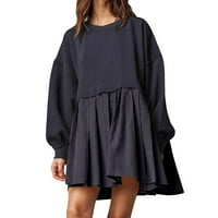 Ženske padajuće haljine s džepovima prevelizirane duksere dugih rukava Crewneck pulover vrhove opušteno fit dukseri mini haljina tamno plava xl
