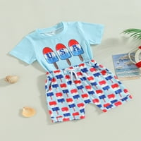 TODDLER Američki dečko 4. jula Outfit Short rukava Popsicle Print Majica Casual Elastic Hotsas Neodvisnost