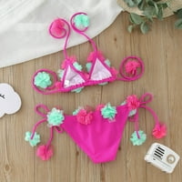 Push up kupaći kostimi za djevojku Dva kupaće kostim bikini setovi Ležerne prilike za kupanje kupaonice Tankini kupaći kostimi za djevojku Hot Pink 7- godina