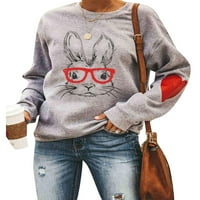 Usched zeko dukseri za žene Raglan s dugim rukavima Slatka zečja košulja tanka labava uskršnja pulover