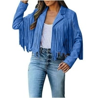 Ženska kožna jakna Frige Fau Suede kože dugih rukava na ogrlicu za motocikle Otvoreno prednja kantalna odjeća Plava XL