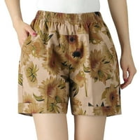 Emiodpoh kratke hlače nose ljetnu srednju staru i starije boje ženske hlače visoke struk labave ljetne pamučne i posteljine povremene pet bodova plus veličine žute xxxl