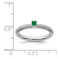 Čvrsti sterling srebrne boje stvorene smaragdne i dijamantske prstene večne veličine