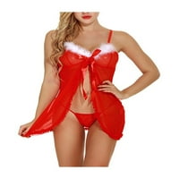 Ženski božićni donje rublje set Red Sexy Santa Babydoll Chemise Hemise Outfit haljina