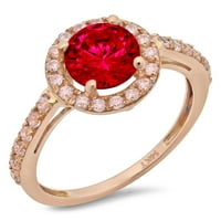 1.86ct okrugli rez crveni simulirani ruby ​​18k ružičasta ruža zlato ugraviranje egraviranja bridalnih godišnjica Angažman vjenčanje halo prstena veličine 9