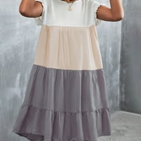 Ženska klasična kontrastna patchwork haljina okrugla vrata ruffle rukave Sweet Torta suknja za slobodno