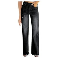 Visoke čvrste hlače u boji traperice za žene džep traper struk tanko dugme elastične ženske traperice
