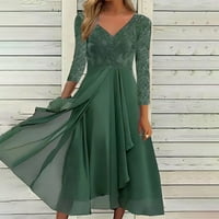 Fsqjgq duge proljetne haljine za žene žensko linijski ženski dugih rukava, ležerne modne šifonske šičene ženske haljine zelene veličine l