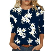 Qwertyu majice za žene Business Ležerne prilike Cvjetni lakat Dužina rukava Majice Plus size Crew Crt