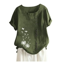 Ženski bluze Ženski modni casual okrugli vrat kratkih rukava tiskanje vrhova bluza vojska zelena s
