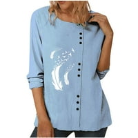 HVYesh ženske posteljine majice casual dugih rukava COLLOR Tunic The The The Dugme za perje Thirt bluza
