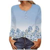 Oalirro ženska bluza jesen okrugli vrat s dugim rukavima tiskane ženske košulje casual ljetno nebo plavo