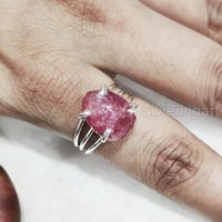 Prirodni rubinski prsten, grubi rubin gusjenični prsten, jul Birtystone, obični bend, srebro, ženski