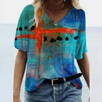 Qwertyu Trendy Ljeto Ženski vrhovi V izrez kratki rukav uredbene majice Grafičke ženske košulje plus