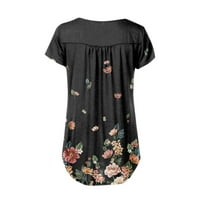 Ženski bluze Ženska casual moda plus veličine Štampano dugme s kratkim rukavima V-izrez TOP Black XL