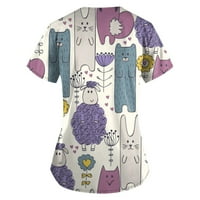 Ljetna bluza Ženski ispis kratkih rukava V-izrez V-izrez Radna uniforma Džepna bluza Dame Top Multicolor