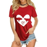 Majice za žene za Valentinovo Cvjetni print Okrugli vrat Majica s kratkim rukavima Top bluza Tee majica