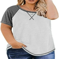 PLNOTME ženske plus veličine okruglih vrata kratkih rukava Top Colorblock modna labava casual majica