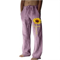 Muška modna casual maleni ispis pamuk i posteljina otisnuta posteljina džepa čipke hlače velike veličine