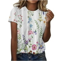 Juebong Womens Ljetni vrhovi Clasy Collar COLDAR kratki rukav Tunic Majica Vintage Floral Print TEE