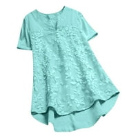 Ichuanyi ženska majica, ženski ljetni modni casual labav čipkasti vez za patchwork punog kratkih rukava V izrez bluza