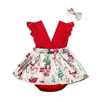Xmas Toddler Girls Slatko crtani sljezni patchwork haljina za princeze ROMPER s trake za glavu