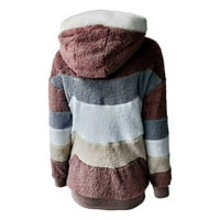 Entyinea Ženska nejasna jakna Shearling Fuzzy Shaggy Hood Sherpa-obložena kardiganska jakna Crveni XL