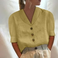 Cotonie Womens Pamučna majica od pola rukava Ležerne prilike Ležerne prilike na otvorenom V-izrezom Solid Boja labava majica bluza