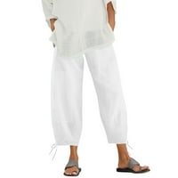 LisingTool Ženske hlače Žene Pamuk i posteljina elastična struka pant sa džepom Loose harem hlače čiste boje useva hlače Dukseve žene