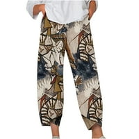JSAierl Womens Plus size Pamučne posteljine hlače Ljeto Visoko struk Pant Ležerne prilike Comfy pantalone