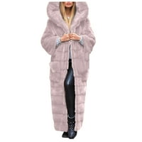 DrpGunly jakne za žene, plus veličine -Gilet dugih rukava topliji krznena kapuljača, ženska jakna ružičasta