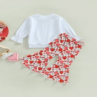 Kelajuan Toddler Girls Jesenski odjevni setovi Bijeli slovo s dugim rukavima Print Tors + Heart Print Flared pantalone