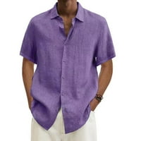 Farstey MENS PLUS Površina pamučna posteljina bluze spuštaju pune boje košulje od pune boje prozračene