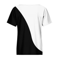 Yyeselk casual ženske ljetne bluze Trendi Crew vrat kratkih rukava Tuničke košulje slobodno kolor blok čvrsti pamučni pamučni pulover na vrhu crne xxl