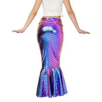 Ženska suknja za dugu sirena, metalik hologramska skala Ispis Slim Fit suknja sa bisernim lancem za