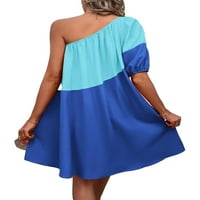 Casual bolorblock jedno rame Line haljina kratkih rukava plave ženske haljine